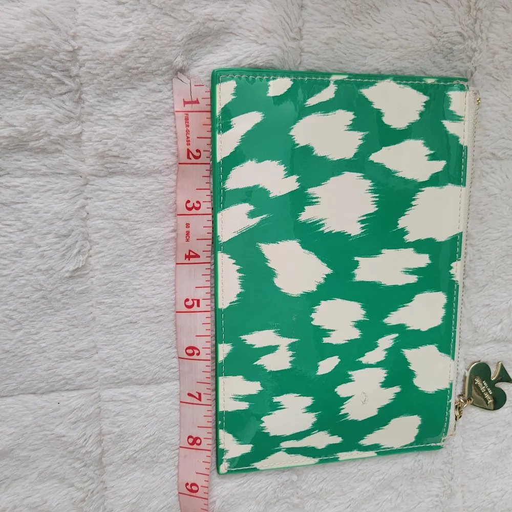 Kate Spade Green and White Geometric Pattern Make-up Pouch Bag Gold Hardware